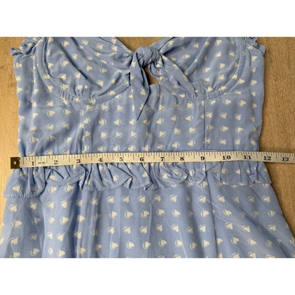 For Love and Lemons Sweetheart Mini Dress Light Blue Hearts Size XS Ruffle Bow - Picture 5 of 10